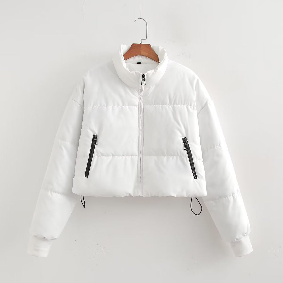 Ladies cropped matte jacket with high collar and practical zip pockets Lune London