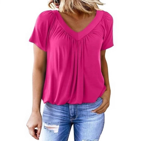 Lune London Women's Pleated V Neck Casual Top