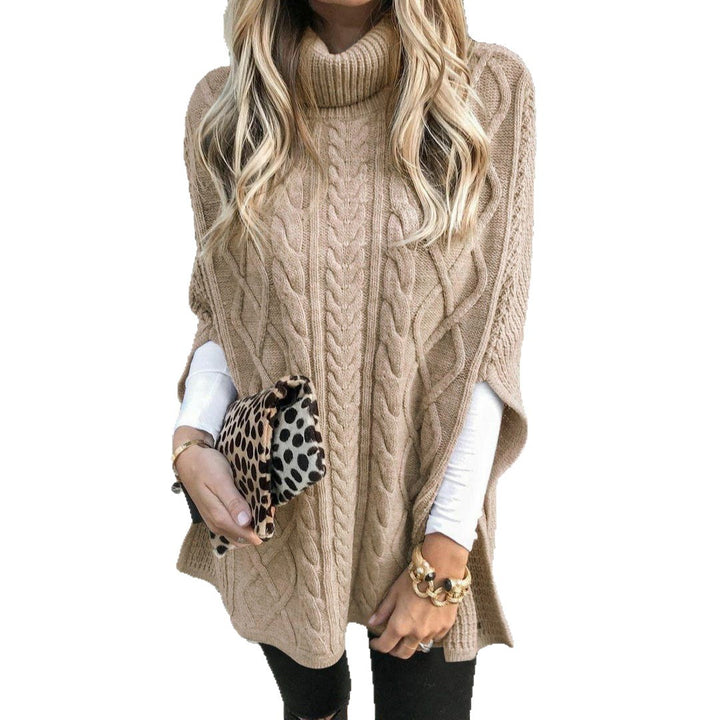 Ladies' knitted poncho with high collar and textured cable pattern Lune Londonl