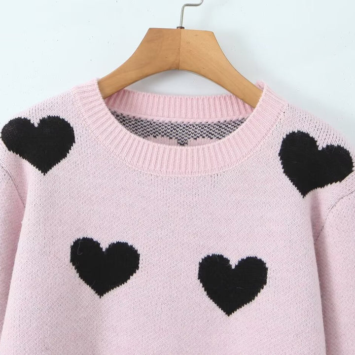 Women's heart intarsia sweater with round neck and relaxed fit Amarae