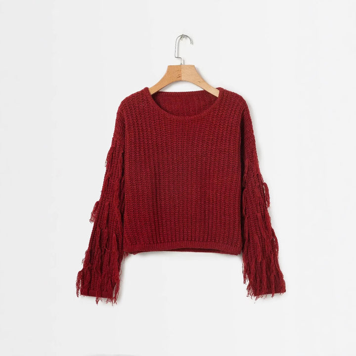 Pull en maille épaisse pour femmes avec des manches à franges Chic & Stil