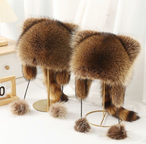 Women Cozy faux fur hat with side pom poms Amarae