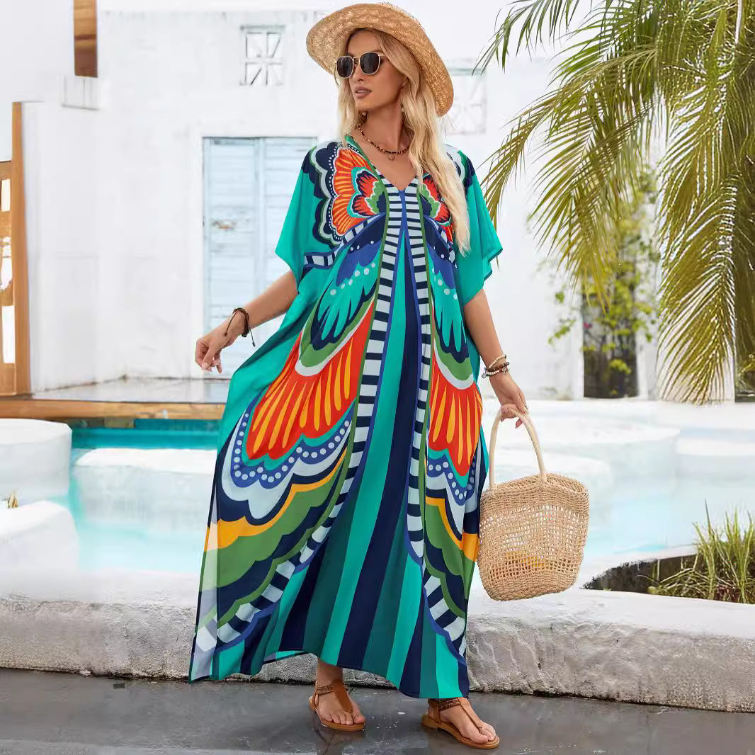 Women Vibrant Chic Printed Maxi Kaftan