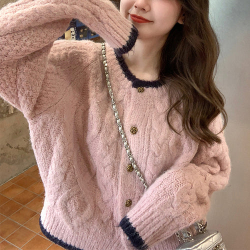 Ladies large knit cardigan with a unique weaving pattern and elegant buttons Amarae