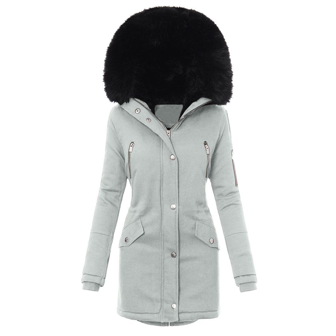 Ladies winter parka with removable faux fur collar and practical zip pockets Lune Londonl