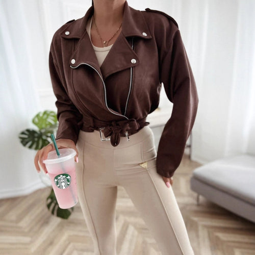 Women's biker jacket in high-quality faux suede with a fitted cut and side zippers Amarae