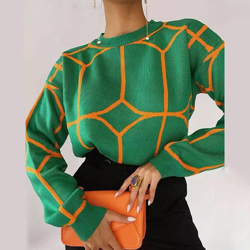 Knitted patterned sweater for women with a modern graphic design Amarae