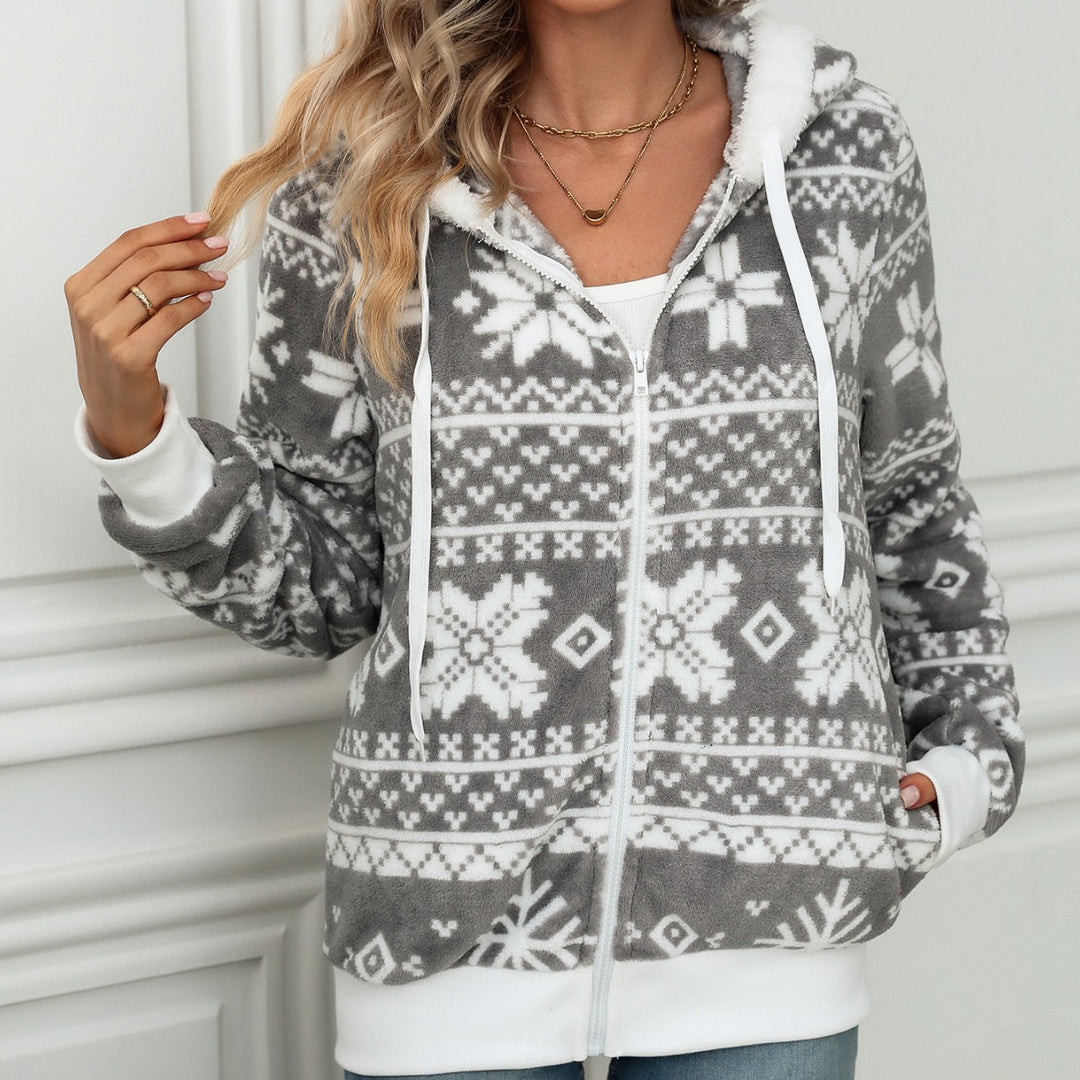 Women's fleece jacket with soft lining and chic winter pattern