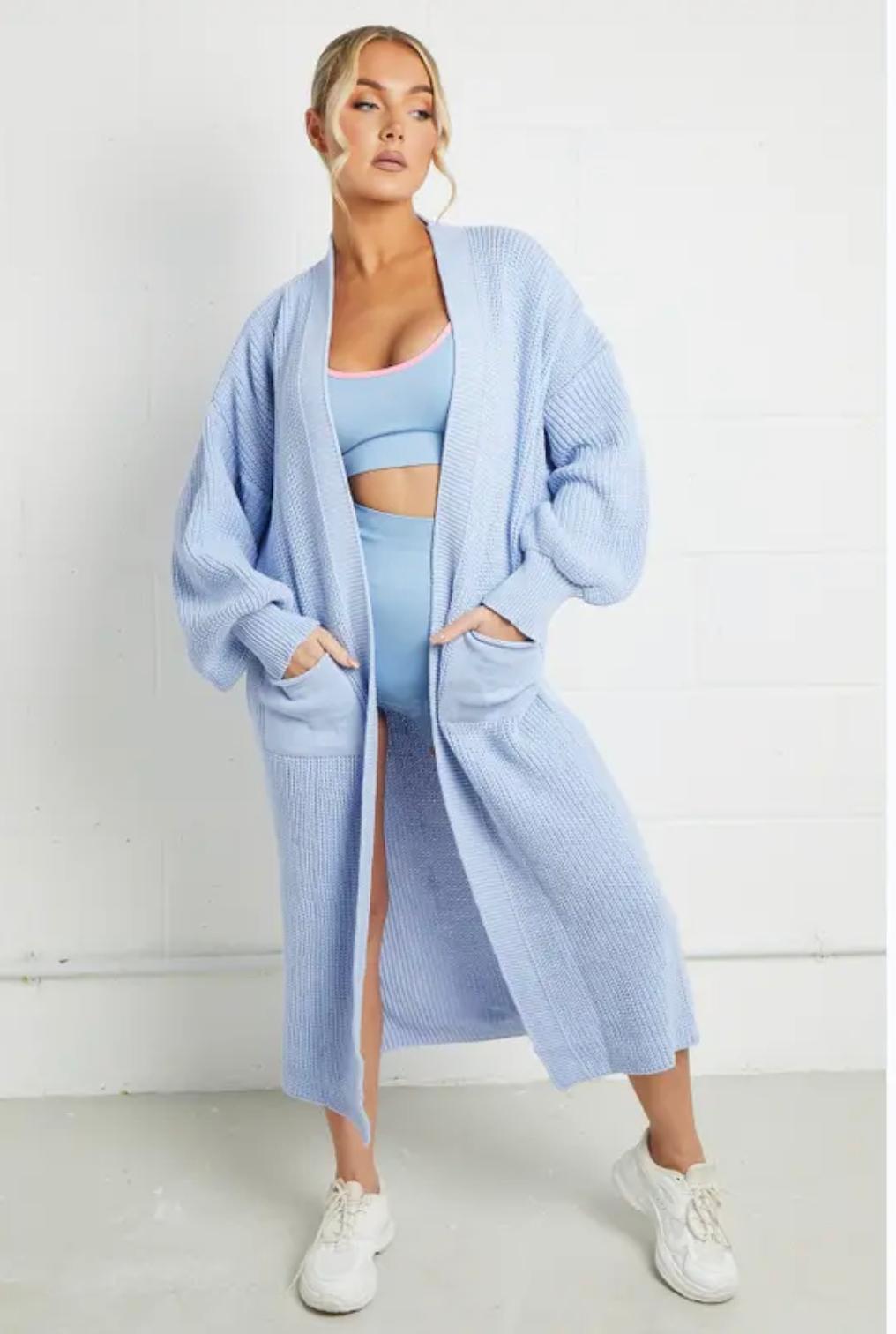 Ladies long cardigan with a chunky knit structure and practical pockets Lune London