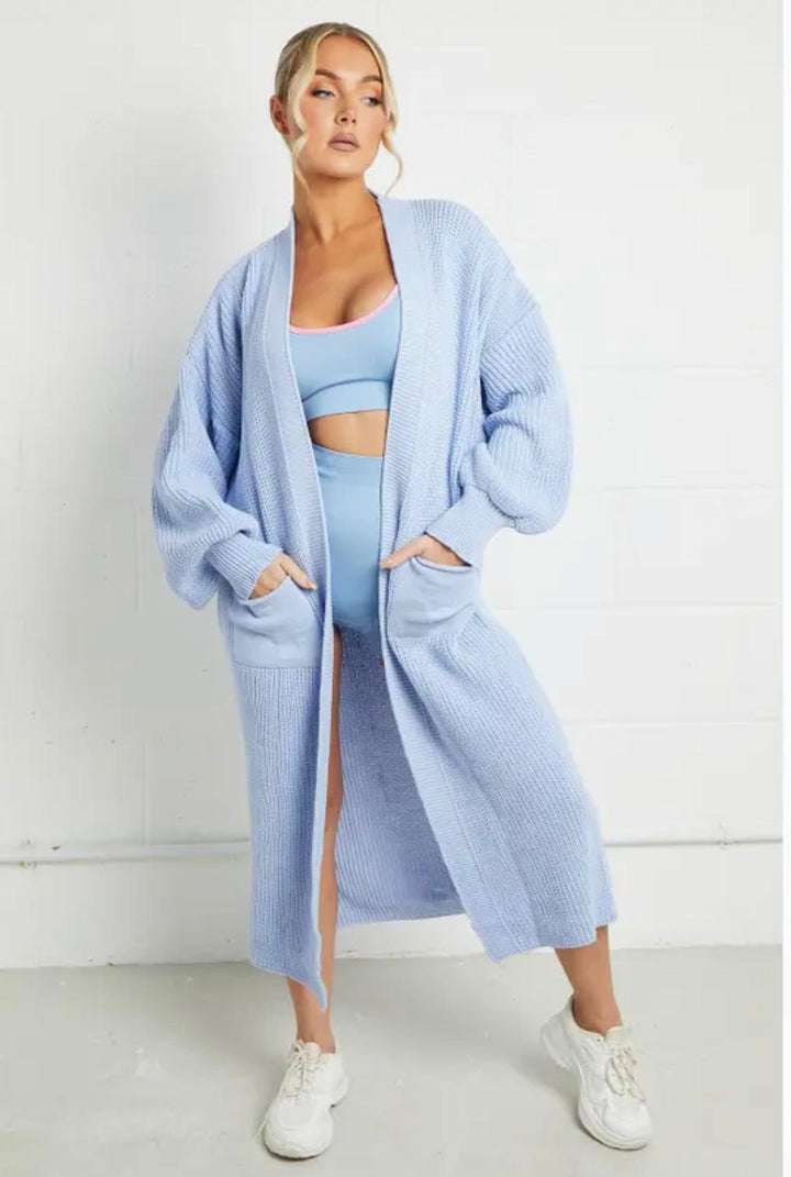 Ladies long cardigan with a chunky knit structure and practical pockets Lune London
