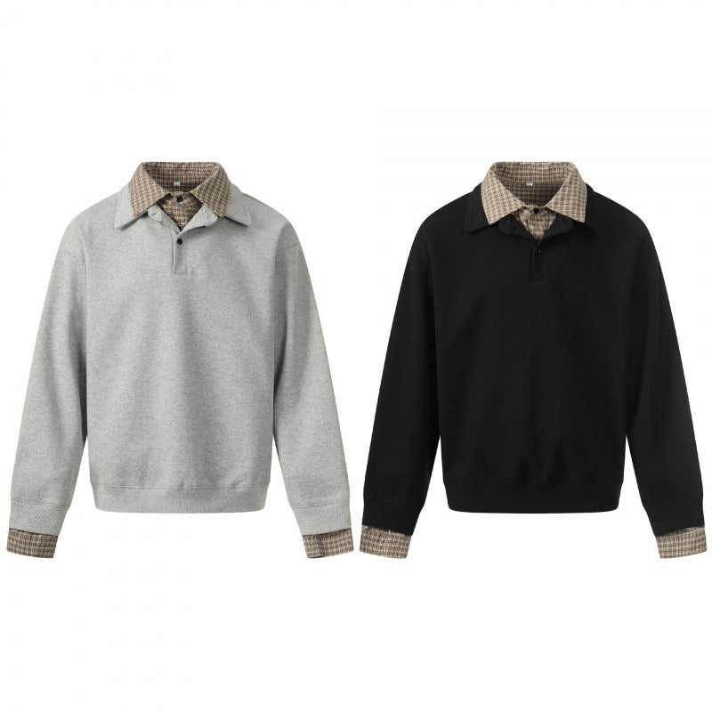 Men's sweatshirt with integrated shirt collar and layering look Amarae