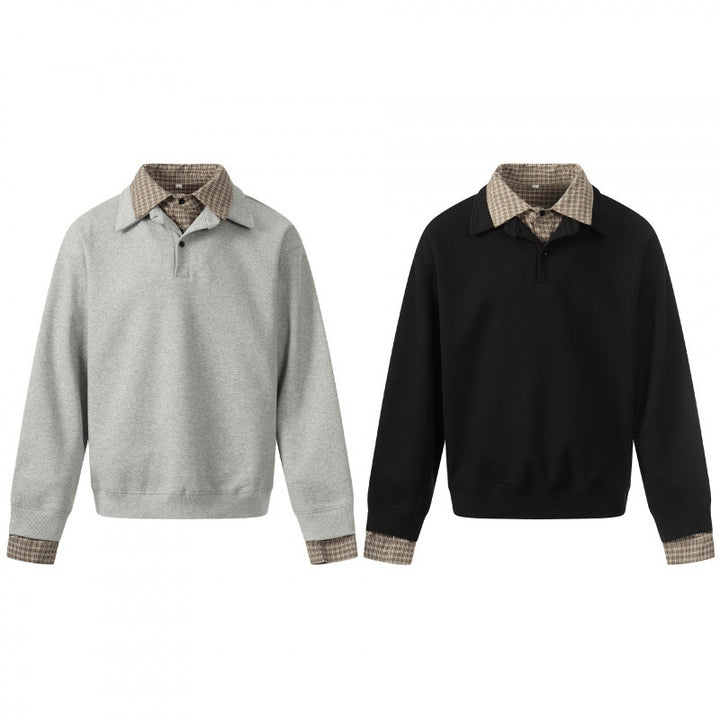 Men's sweatshirt with integrated shirt collar and layering look Amarae