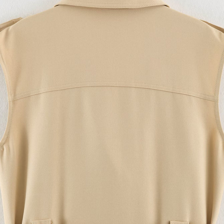 Women's Sleeveless Tailored Trench Dress with Tie Belt and Flap Pockets Amarae