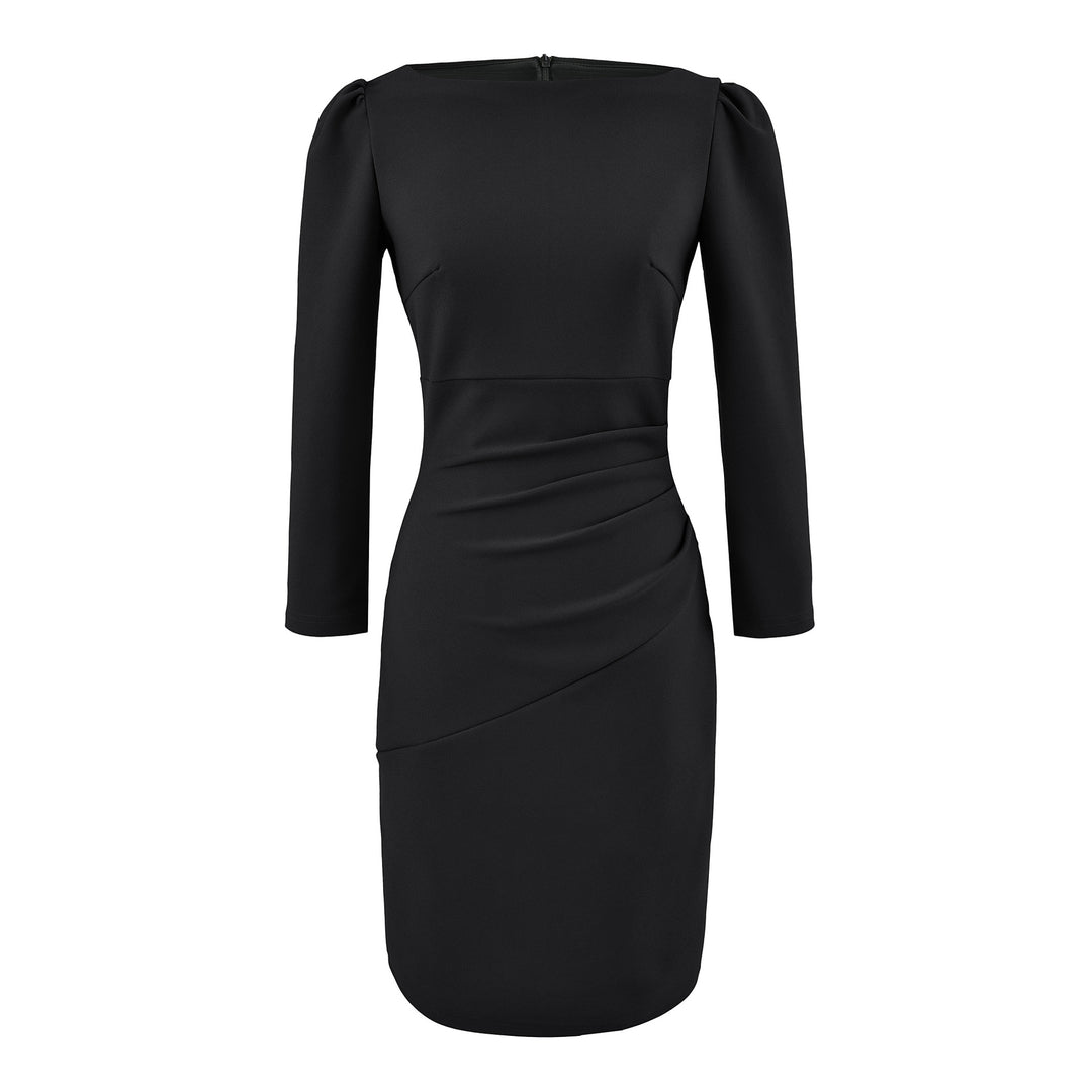 Women Figure-hugging Midi Dress with Gathered Wrap Look and Long Sleeves Amarae