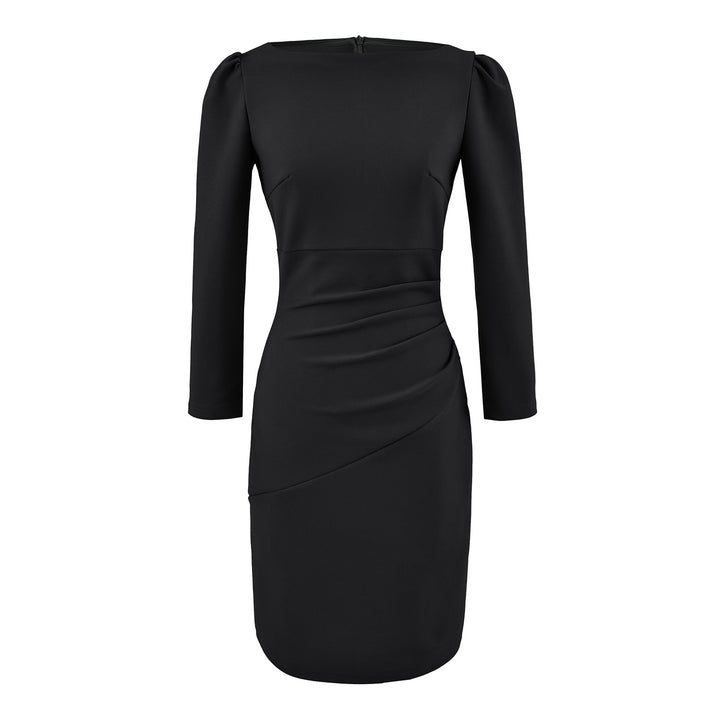 Women Figure-hugging Midi Dress with Gathered Wrap Look and Long Sleeves Amarae