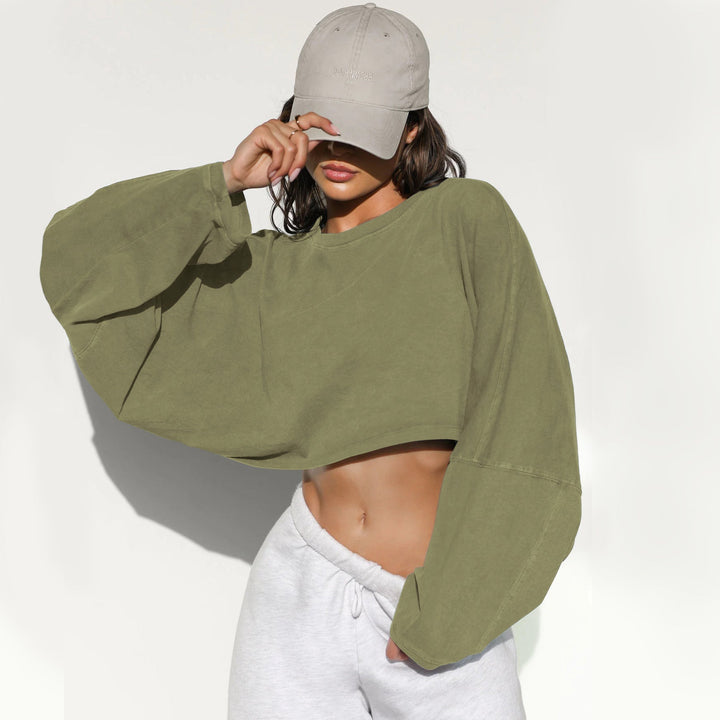 Women's Casual Cropped Sweatshirt with Loose Fit and Balloon Sleeves Lune London