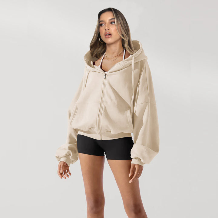 Oversized hooded jacket for women with zipper and puff sleeves Lune London