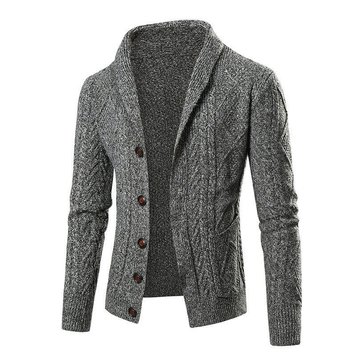 Men's knit jacket with an elegant cable pattern and button placket Lune London