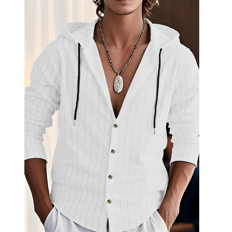 Men's casual hoodie shirt with textured design and button placket Lune London