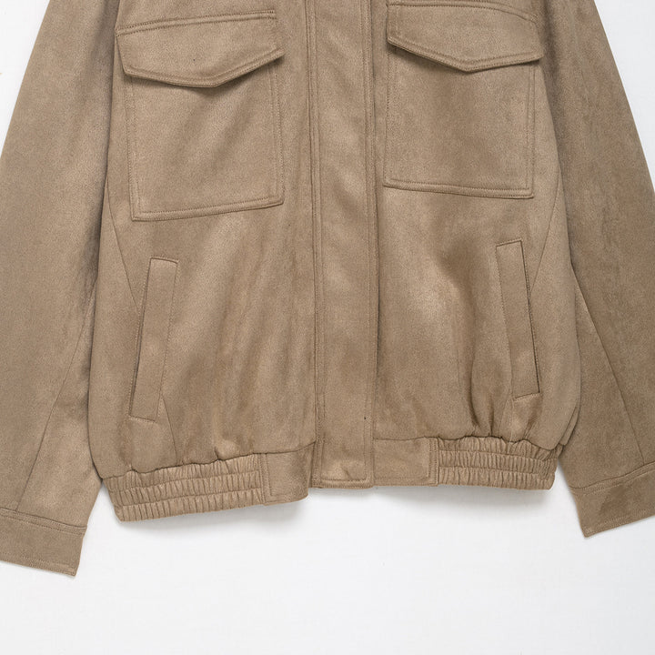 Women's field bomber jacket in suede look with high collar, flap pockets and epaulettes Amarae
