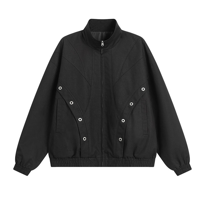 High-collared transition jacket for women with practical snap button details Lune London