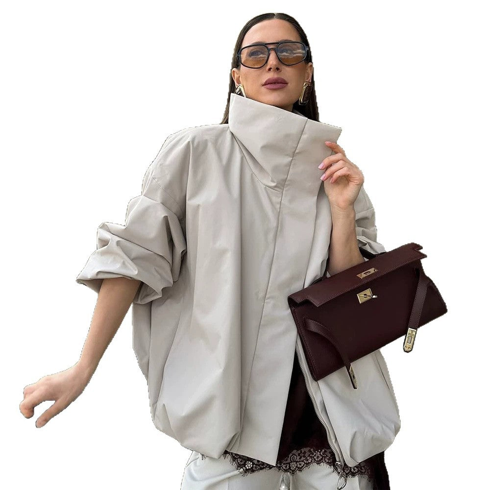 Women's boxy short quilted jacket with high asymmetric stand-up collar Amarae