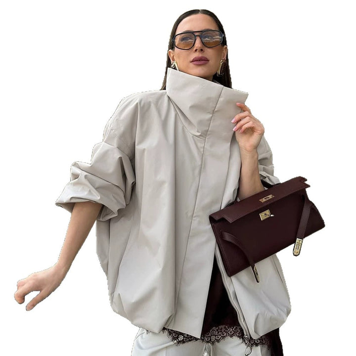 Women's boxy short quilted jacket with high asymmetric stand-up collar Amarae