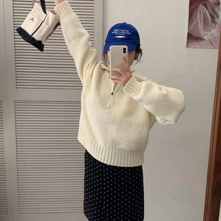 Pull en tricot confortable pour femmes avec col montant et fermeture éclair