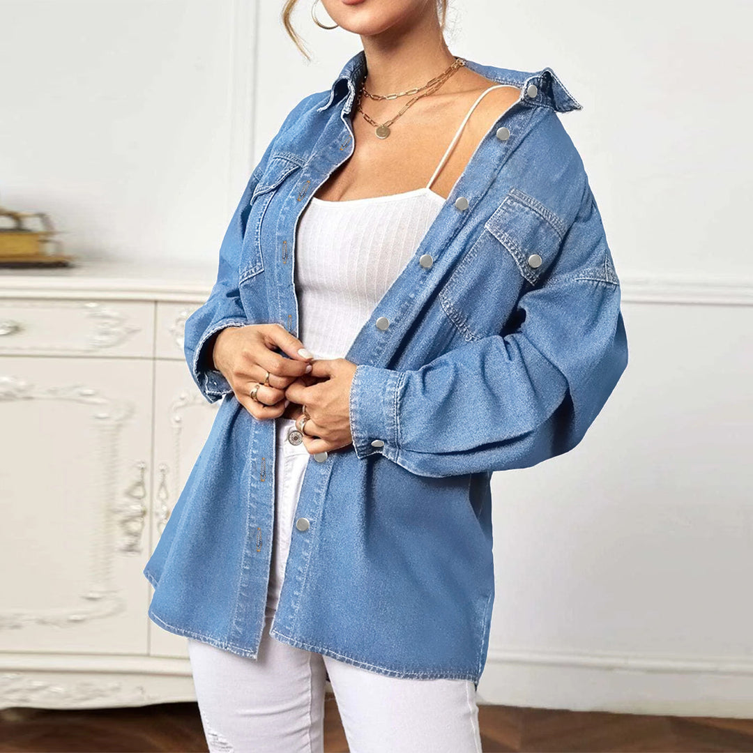 Women's Oversized Denim Jacket with Flap Pockets Amarae