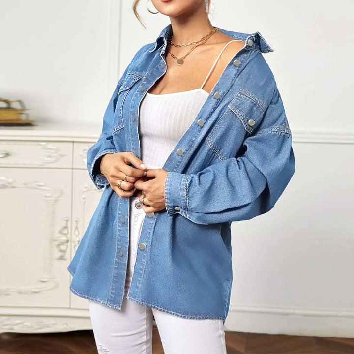 Women's Oversized Denim Jacket with Flap Pockets Amarae