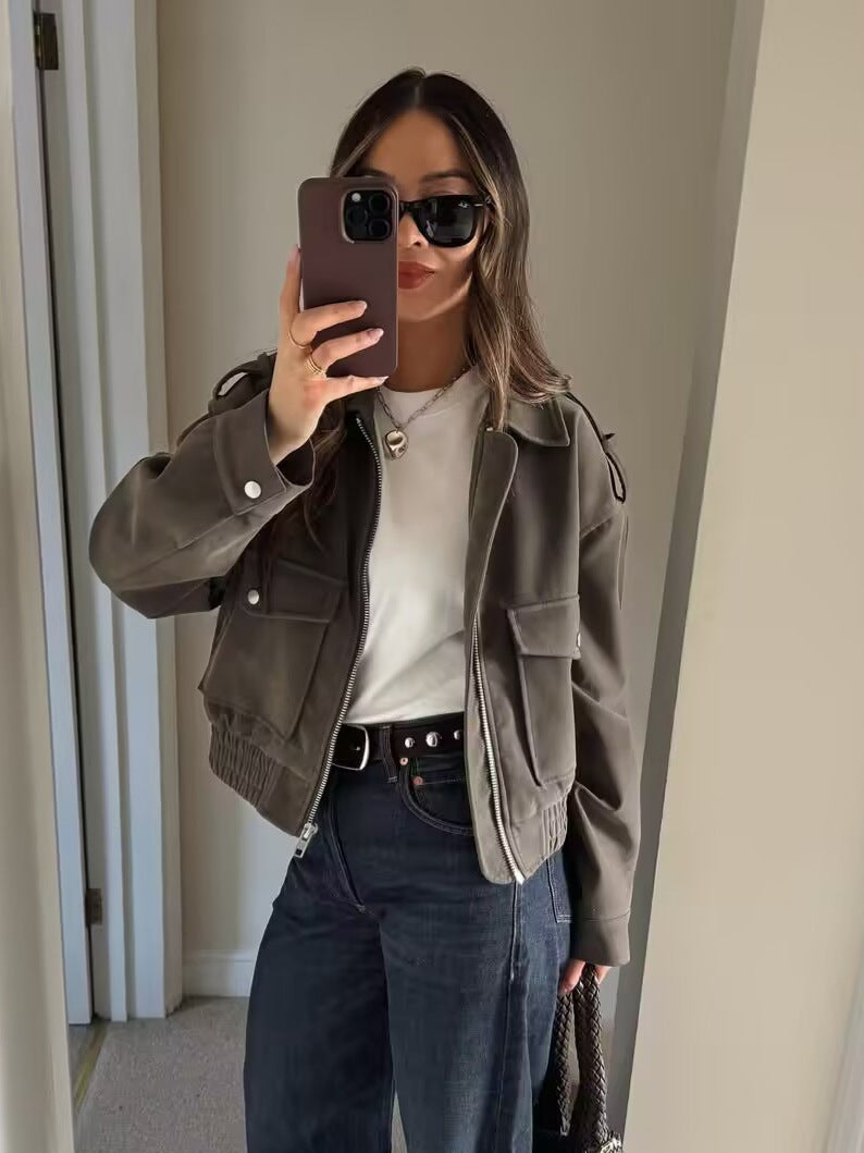 Ladies Oversized Fashion Jacket with Practical Flap Pockets Lune London