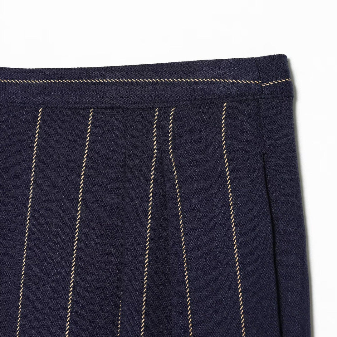 Women's Wide-Cut Pinstripe Trousers with High Waist and Crease Amarae