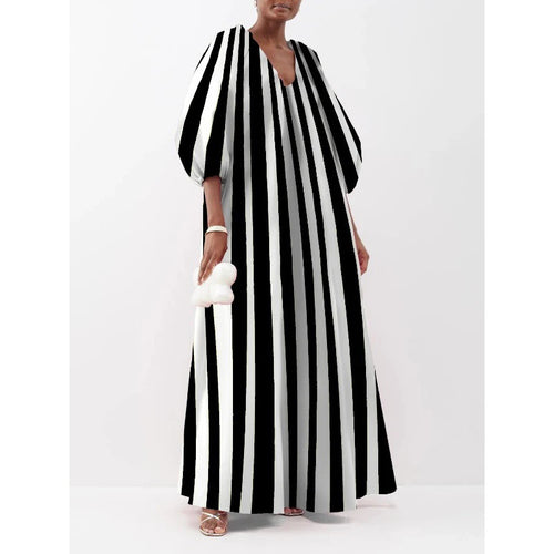 Striped maxi dress for women with puff sleeves Amarae