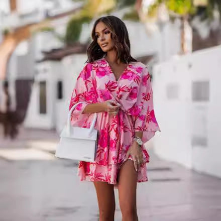 Flirty gathered mini dress for women with wrapping detail Amarae