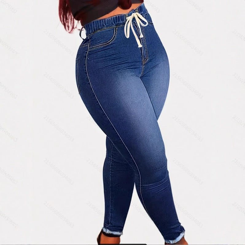Women's High-Waist Sculpting Jeggings in Denim Look with Elastic Drawstring Waistband Amarae
