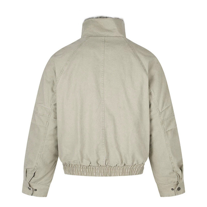Ladies short bomber jacket with faux fur lining, stand collar and elastic waistband Amarae
