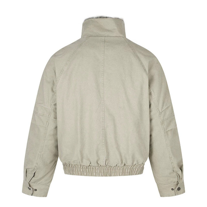Ladies short bomber jacket with faux fur lining, stand collar and elastic waistband Amarae