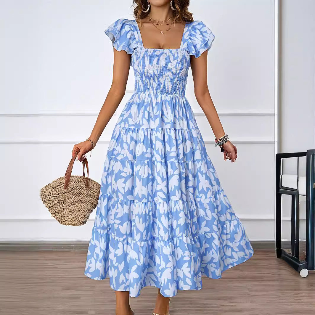 Ladies maxi dress with voluminous ruffle details and swinging skirt Lune London