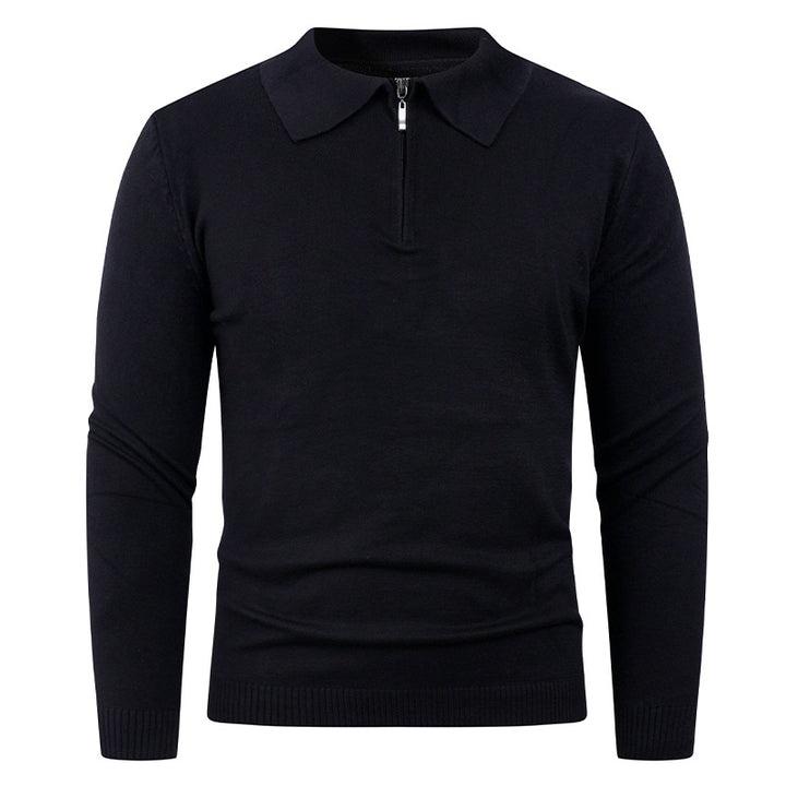 Knit sweater for men with semi-open collar and fine ribbed texture Lune London