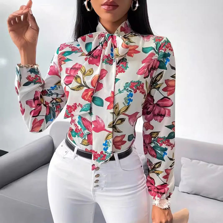 Ladies' blouse with knot detail and floral design Lune London