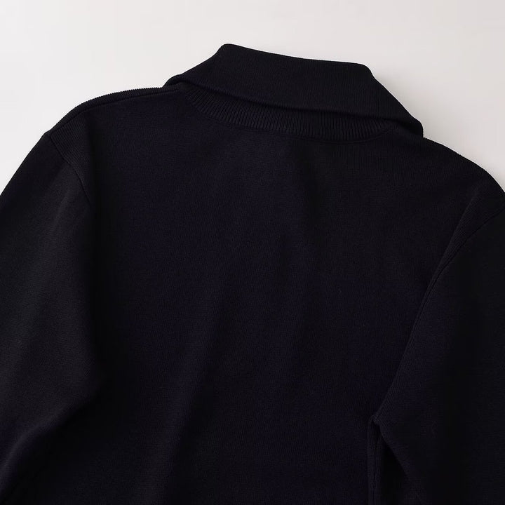 Women Oversize Half-Zip Knit Sweater with Stand-Up Collar and Ribbed Cuffs Amarae