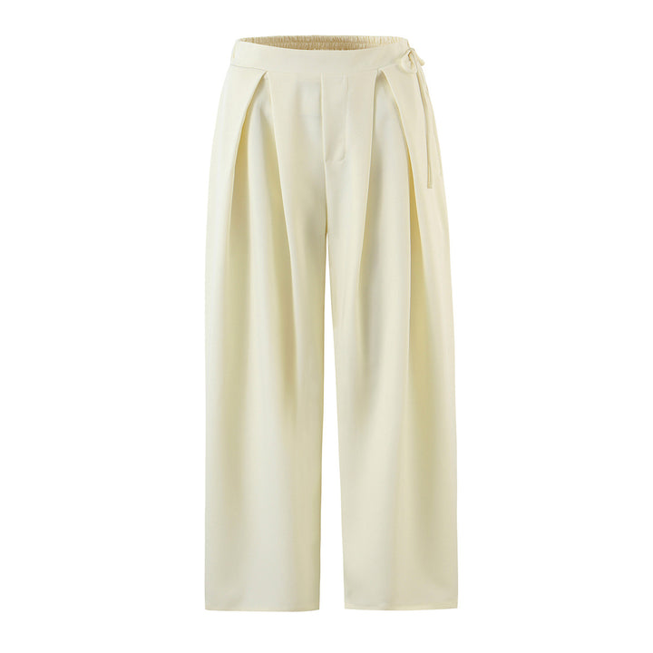 Women Tailored Wrap Blazer with Pleats and Tying Belt Amarae