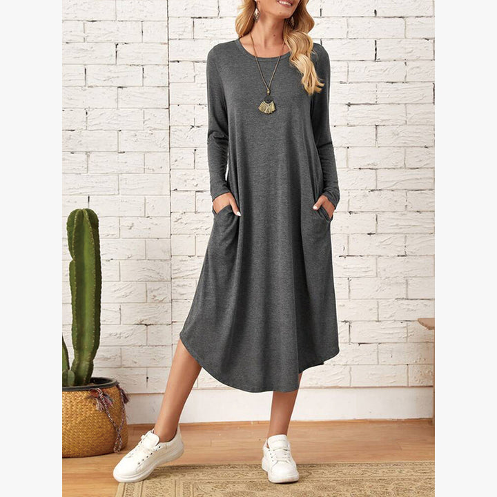 Casual long dress with long sleeves for women with practical pockets Lune London
