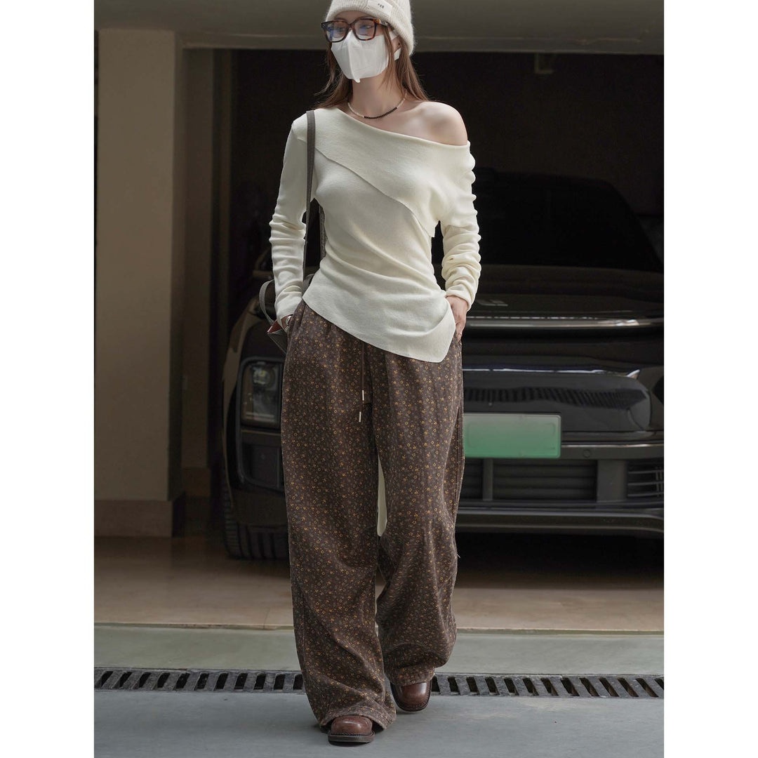 Women Asymmetrical Off-Shoulder Fine Knit Top with Twisted Hem Amarae