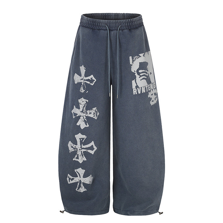 Women's Extra Wide Palazzo Sweatpants with Drawstring Waist, Adjustable Hem, and Gothic Print Amarae