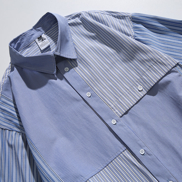 Unisex Oversize shirt with contrasting stripe panels and chest flap pocket Amarae