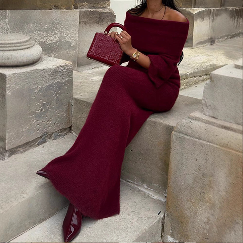 Off-shoulder knitted dress for women with wide sleeves Lune London
