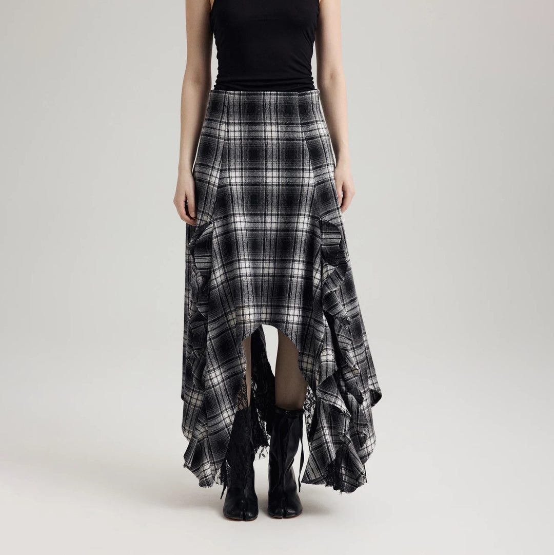 Women’s maxi skirt with asymmetric hem and ruffle details Lune London