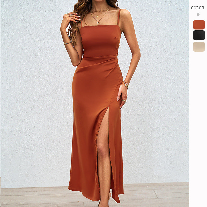 Women's Luxurious Evening Dress with Deep Slit and Adjustable Straps Lune London
