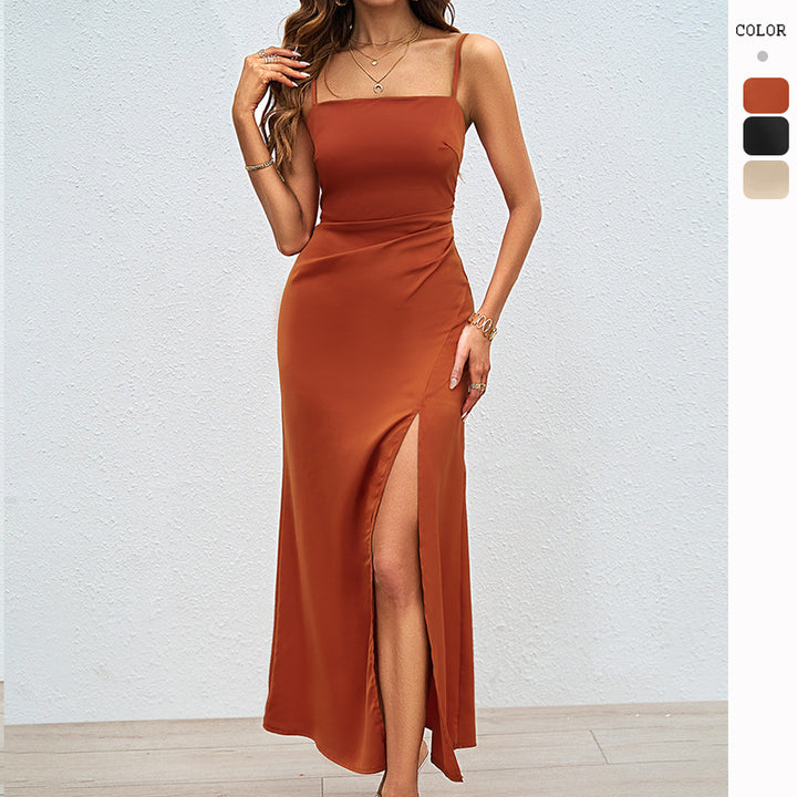Women's Luxurious Evening Dress with Deep Slit and Adjustable Straps Lune London
